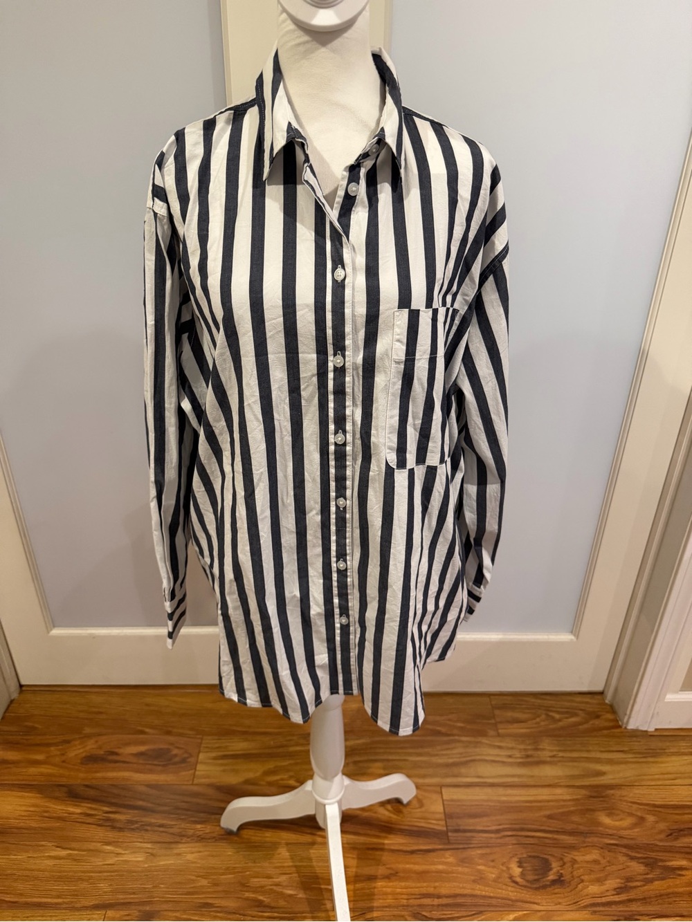 a new day Black and White Vertical Stripe Button-Down Shirt
